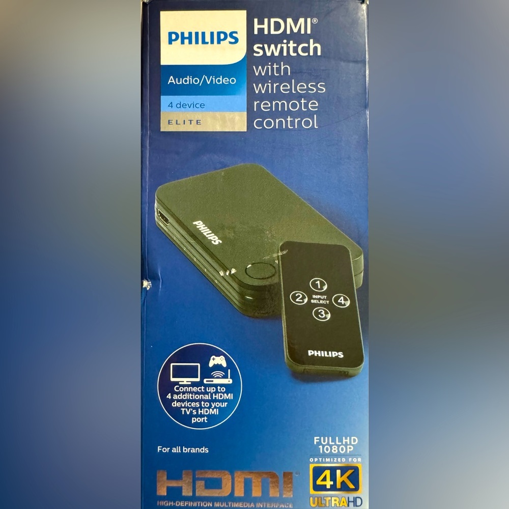 Philips HMDI Switch with Wireless Remote Cobtrol 4K Ultra - Black